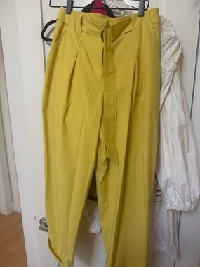Tanya Taylor Yellow High-Waist Belted Pants